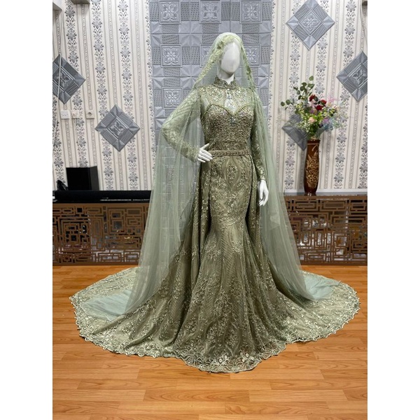 gaun pengantin duyung full payet/gaun pengantin modern mewah
