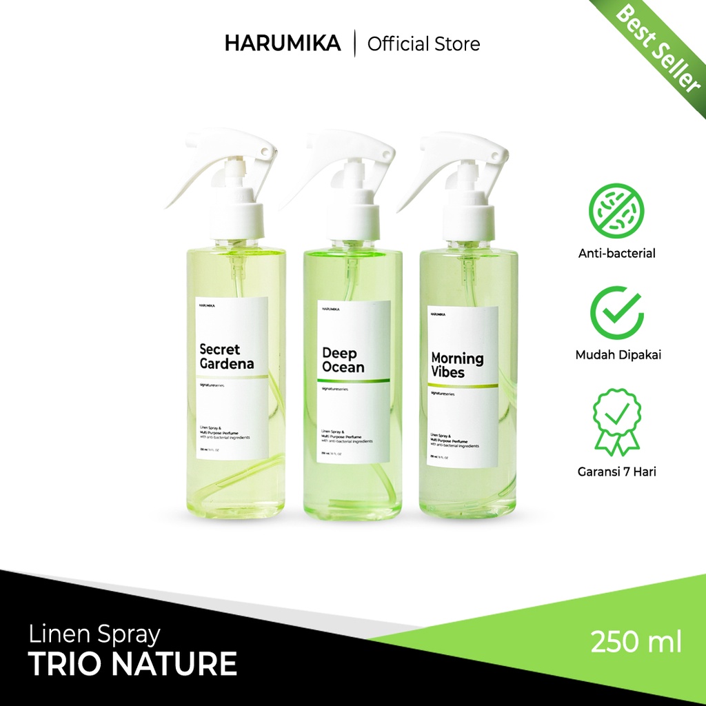 PAKET TRIO REKOMENDASI (isi 3) - Harumika 250ml LINEN SPRAY &amp; ROOM REFRESHER ANTI BACTERIAL