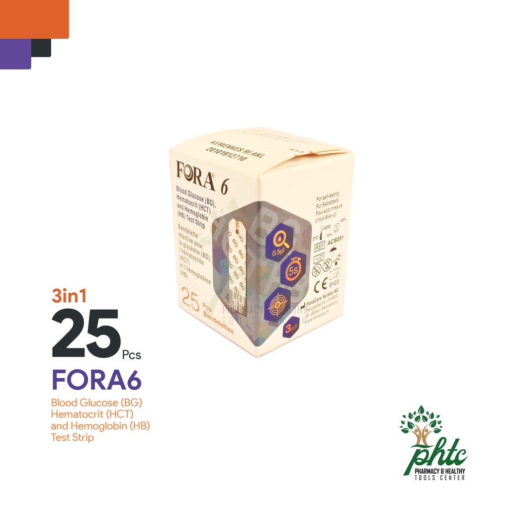 FORA Strip Gula Darah Hematokrit Hemoglobin Fora Strip 3 in 1 Isi 25 Strip