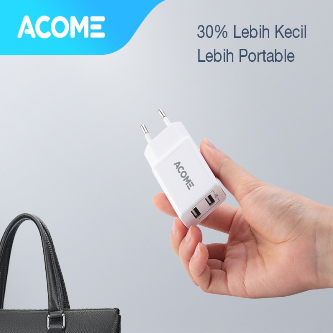 CHARGER ACOME AC03 ADAPTOR ORIGINAL 2.4 A AIC FAST CHARGING 2 PORT MICROP USB