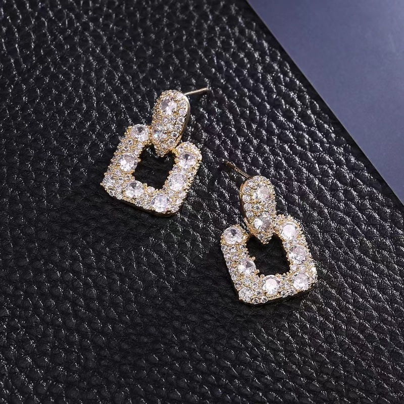 Anting Tusuk Gantung Desain Geometri Hias Berlian Gaya Jepang / Korea / Perancis / Simple / Elegan Untuk Wanita