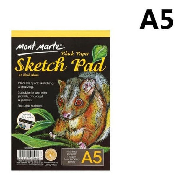 

Mont Marte A5 Black Paper Sketch Pad Book Buku Gambar Kertas Hitam