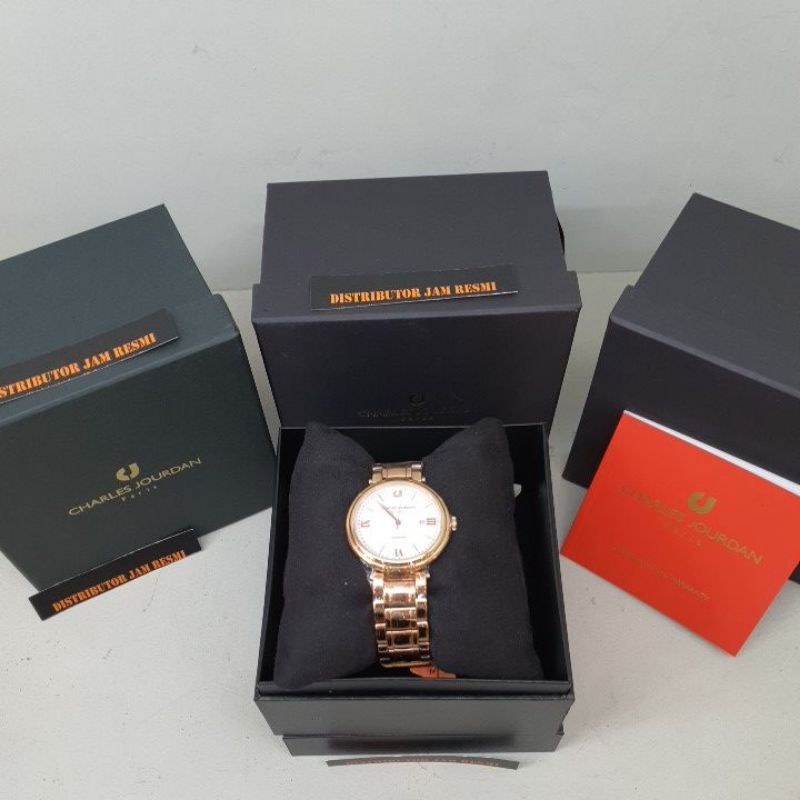 Jam Tangan Pria Charles Jourdan CJ1007-1513 Rose Gold Dial White Stainless Quartz