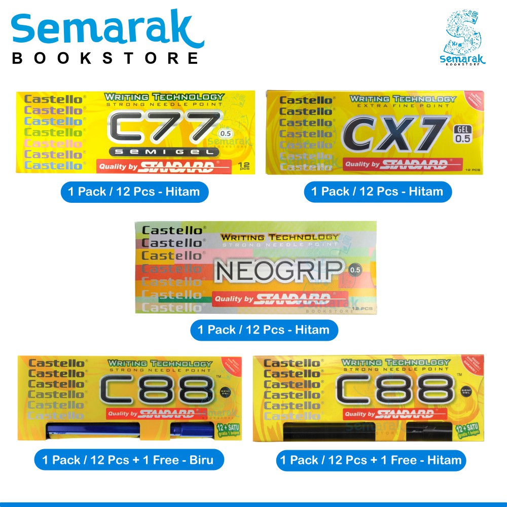 

Pulpen C88 / C77 / CX7 / Neogrip Standard Castello 0.5 - Hitam / Biru [1 Pack / 12 Pcs]