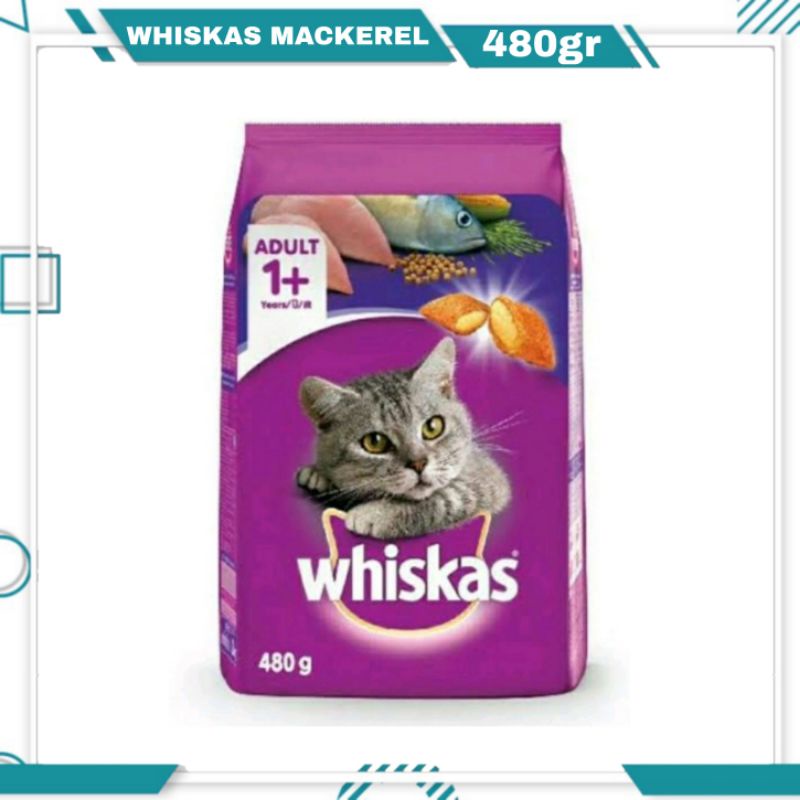 Whiskas Mackerel 480gr Fresh Pack / Makanan Kucing Whiskas Adult 1+ / Makanan Kucing Kering Untuk Dewasa