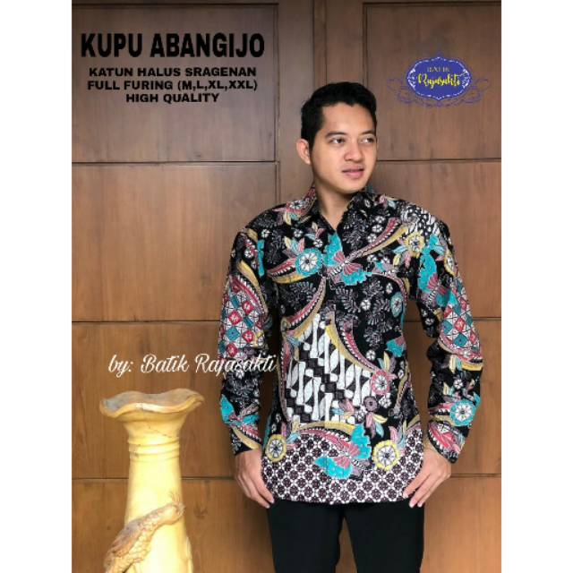 Batik Solo KUPU HIJAU Kemeja Pria Katun Halus Sragenan Full Furing