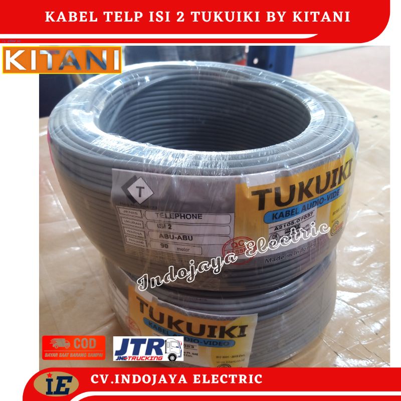 Kabel Telephon Isi 2 Kitani 90 Meter Abu Abu Telp Kabel