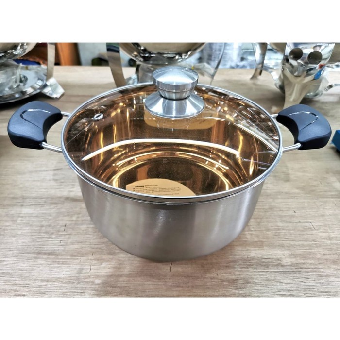 Panci Stainless Tutup Kaca Subron 22 cm Gagang 2 Glass Lid Soup Pot