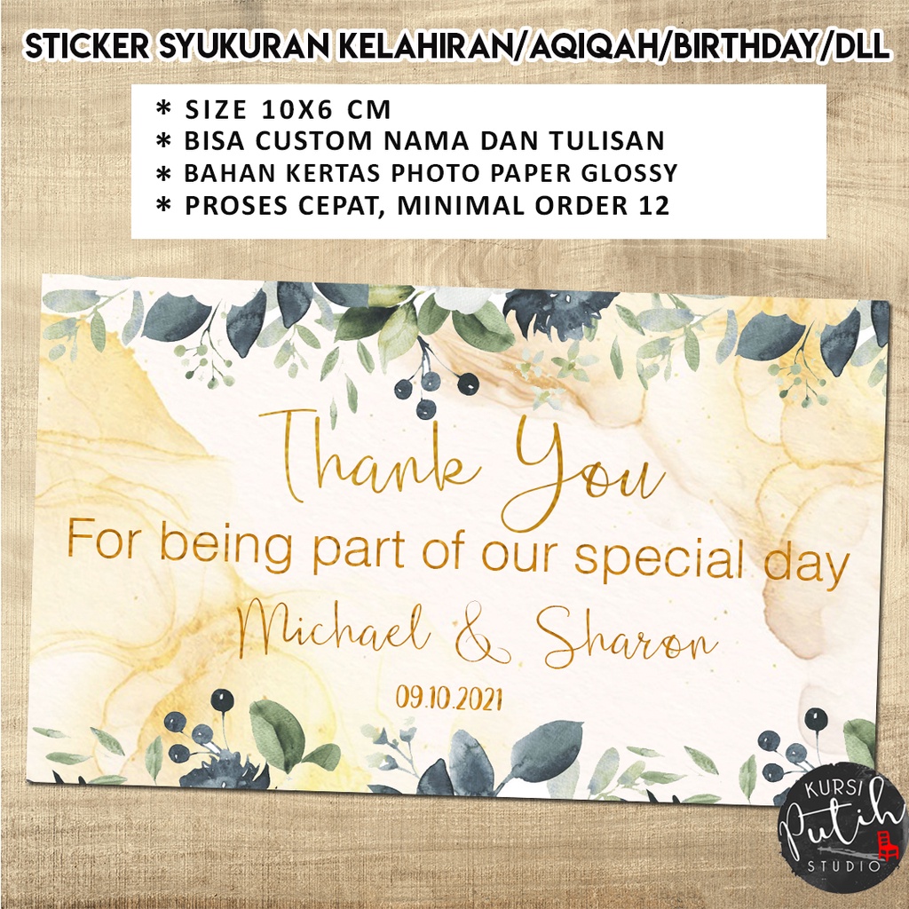 

Sticker Syukuran Kelahiran/Ulang Tahun/Aqiqah/ Selapan/dll/bisa untuk di box nasi tema natural, flower, daun