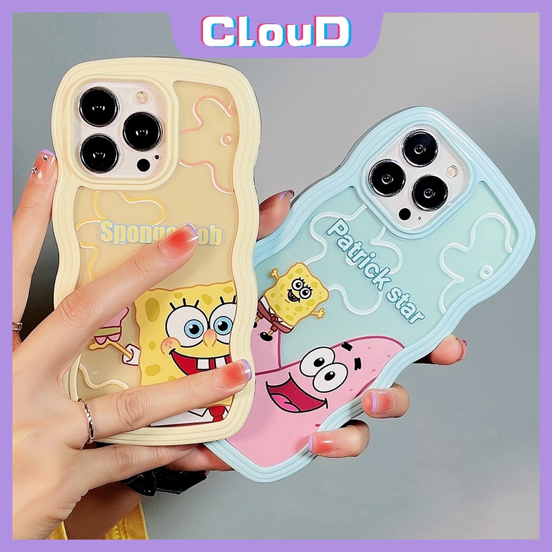 Cute Sponge Bob Case Oppo A95 A55 A33 A57 2022 A72 A35 A16 A32 A15 A9 A96 A12 A5 2020 A54 A74 A16s A12E A52 A76 A3s A16K A15s A7 A5s F9 A16E A53 Soft Wavy Edge Patrick Star Cover