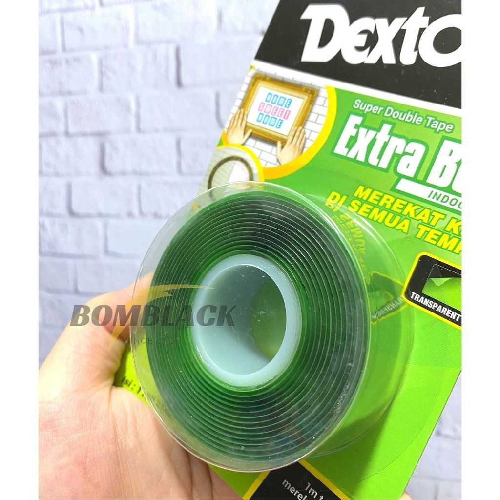 DEXTONE Double Tape 12mmx2M SUPER Kuat Lengket Tahan Air Bening Indoor HIJAU