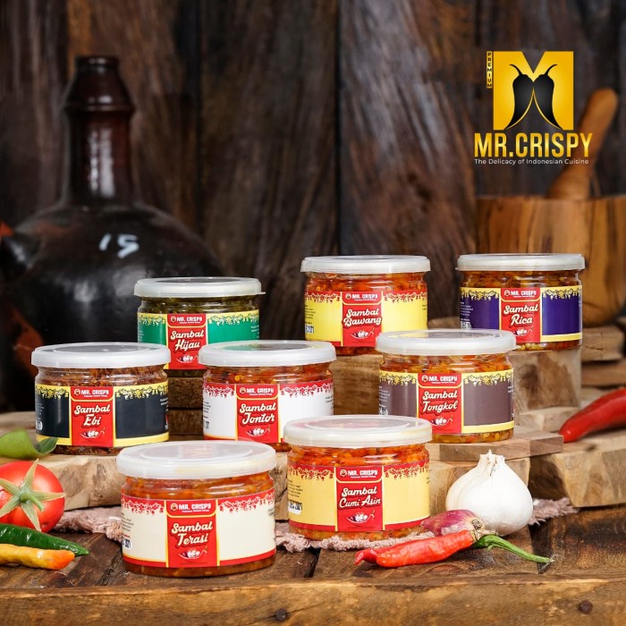 

sambal-aneka- sambal mr crispy 200grm sambal bawang trasi balado rica hijau thai - sambal trasi