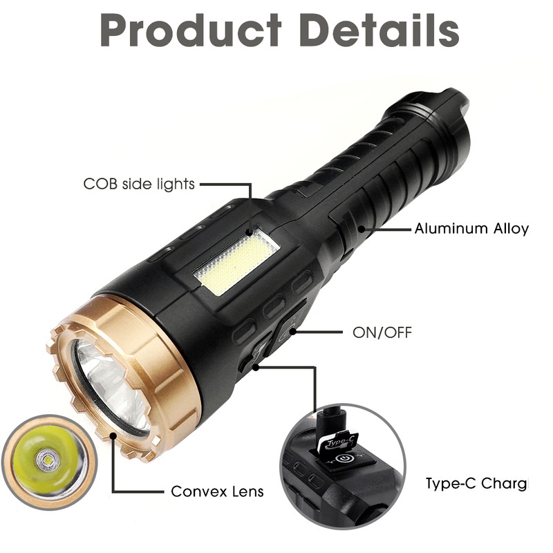 Lampu Senter LED COB Super Terang Rechargeable Portable 2 Mode Untuk Camping Hiking Outdoor