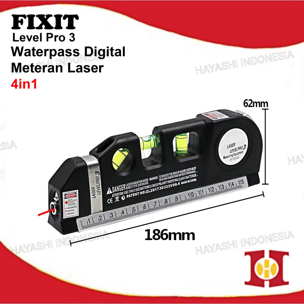 Fixit Level Pro 3 Penggaris Ukur Laser Level Waterpass Meteran Laser