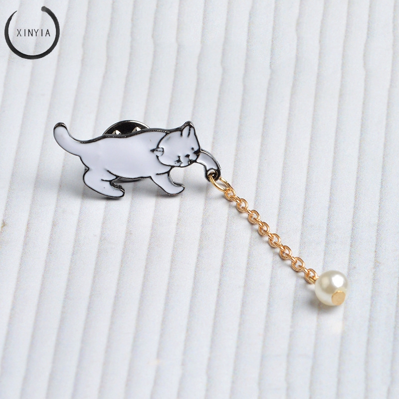 Kreatif Kecil Yang Lucu Putih Mutiara Kucing Bros Pins Chic Fashion Jewelry Bros