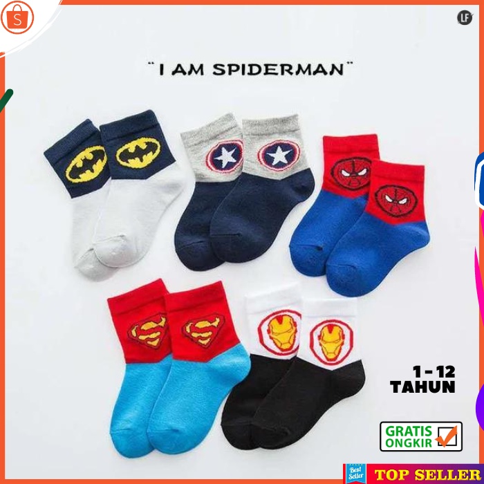 KAOS KAKI ANAK LAKI LAKI KARAKTER SUPERMAN SUPER HERO SOCK KIDS FASHION KOREA NEW USIA 3-12 TAHUN Y2