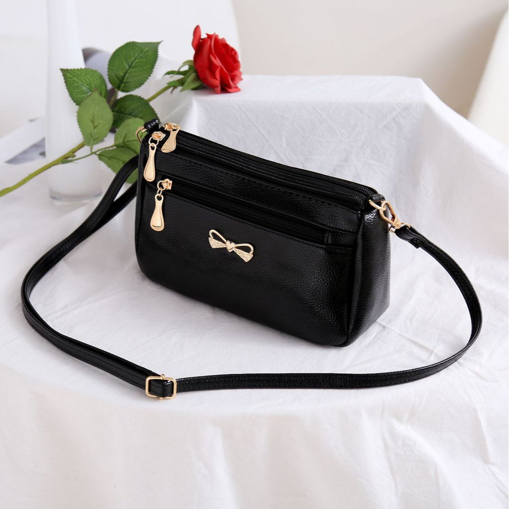 TAS SELEMPANG IMPORT PESTA WANITA KULIT HITAM KOREA TA173B5 SHANDIA PREMIUM FASHION BATAM SLING BAG