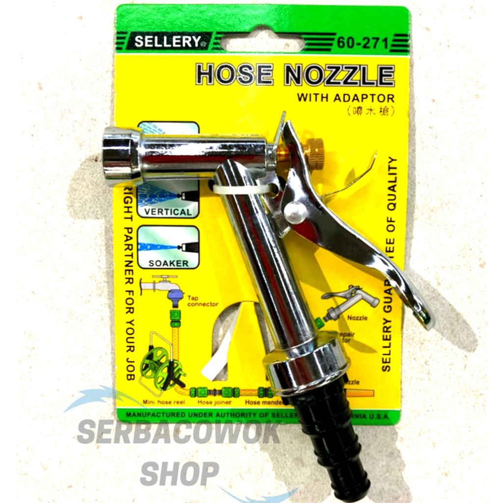 Semprotan Air Hoze Nozzle Metal Chrome 60-271 Sellery With Adaptor Termurah Berkualitas