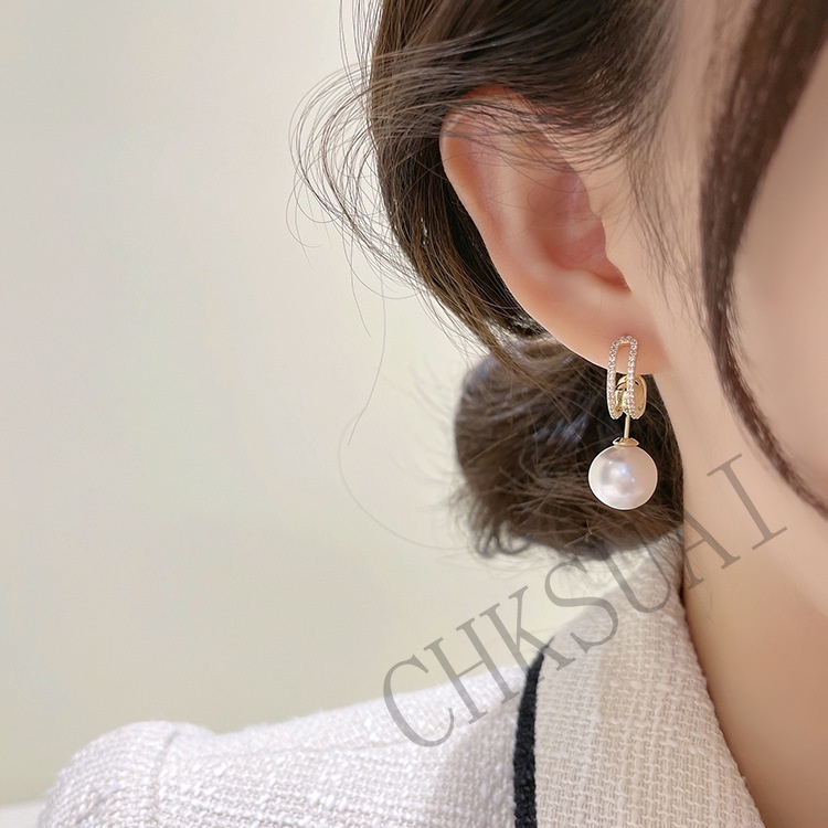 Anting Stud 925 Silver Hias Mutiara Model Menjuntai Untuk Wanita