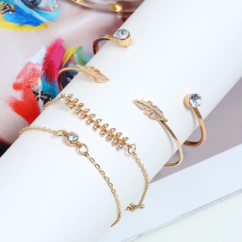 4Pcs/set Gelang daun berlian imitasi wanita fashion Korea