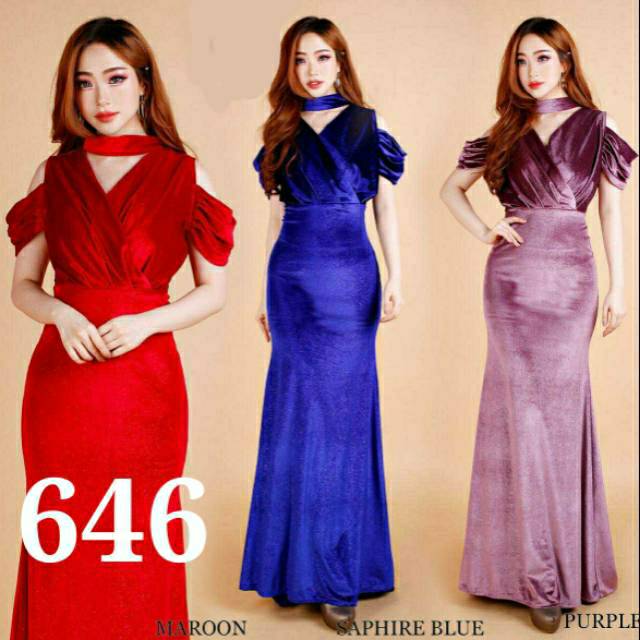Super Silk Bludru 646 Dress panjang two shoulder long dress 646
