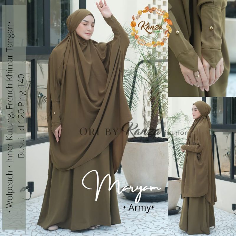 Maryam French Khimar Syar'i ORI KANZA FASHION | Gamis Set French Khimar | Bahan Wolfis Premium | Gam
