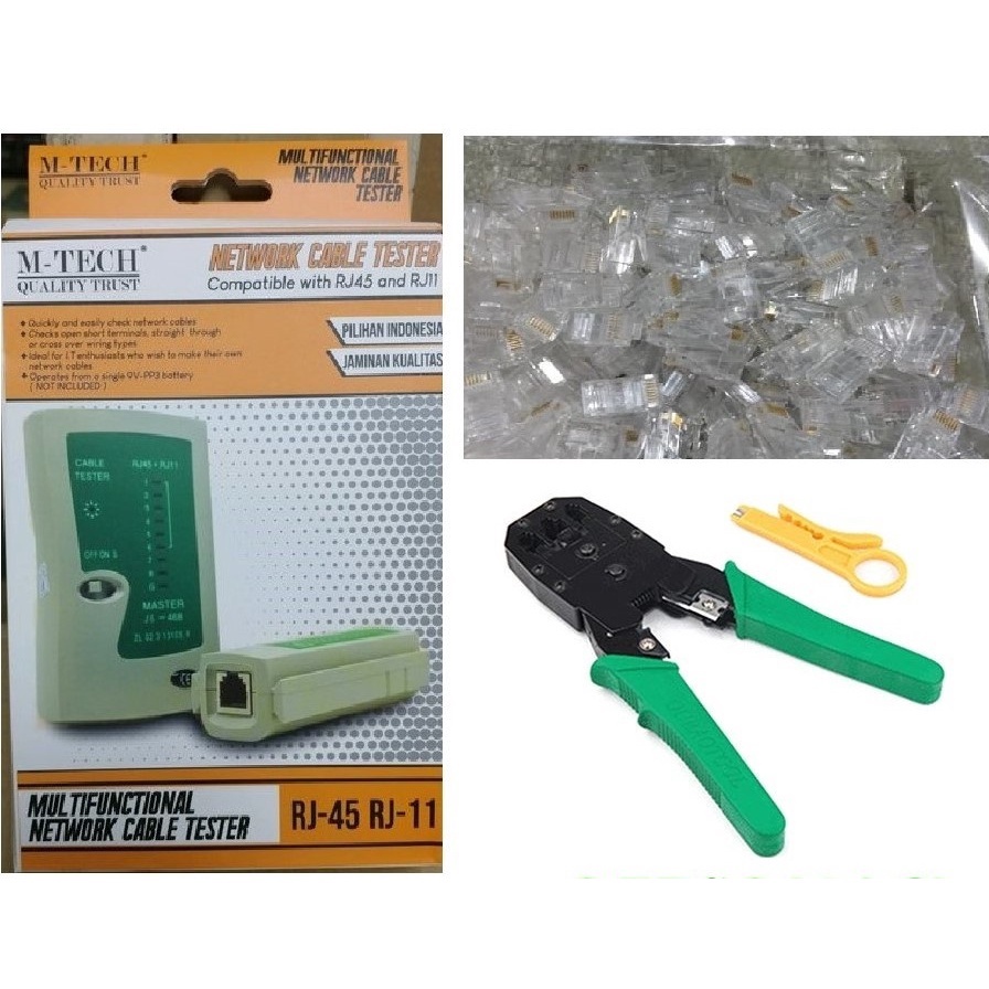 Paket Crimping Tool RJ45 100pcs Lan Tester Paket Pelajar 3 in 1