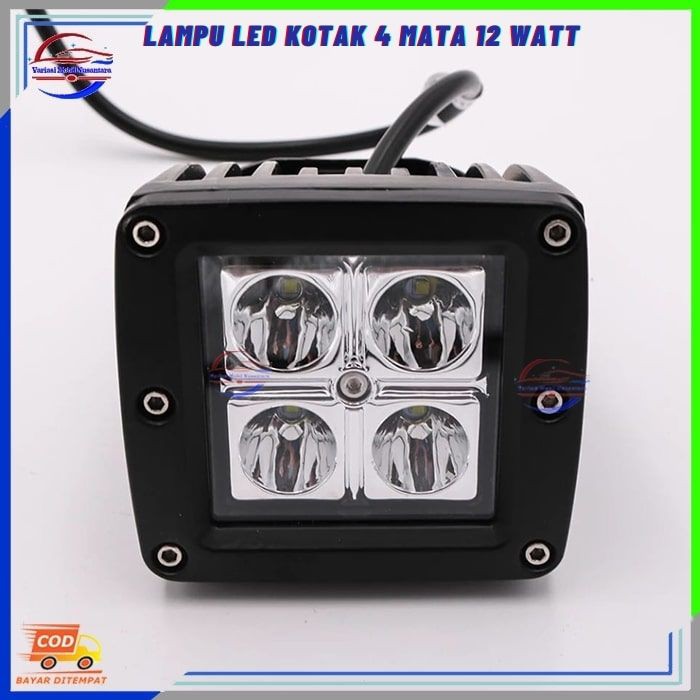 Lampu Variasi Led Tembak Sorot Kabut Depan Kotak Variasi Mobil Universal 4 Mata 12 Watt