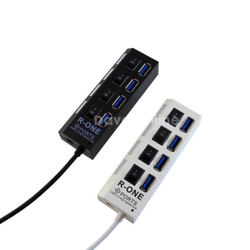 USB HUB MURAH ISI 4 PORT USB 3.0 SERI TERBARU R-ONE WITH TOMBOL SWITCH ON/OFF ADA LAMPU INDIKATORNYA - TEKNO KITA