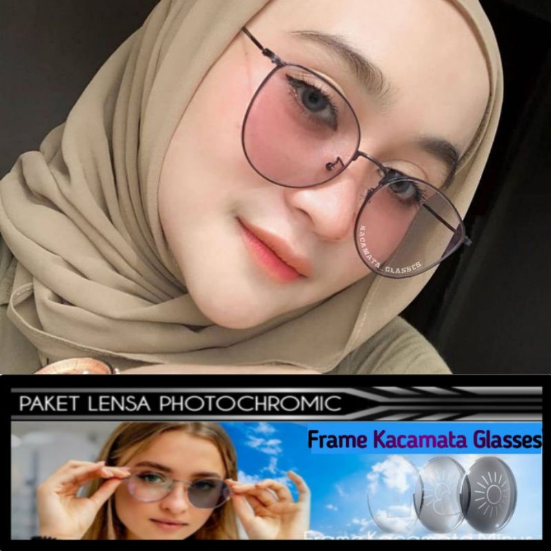 Frame Kacamata Wanita  6073 Kacamata + Lensa Photocromic Kacamata Simple Cat eye 6073.