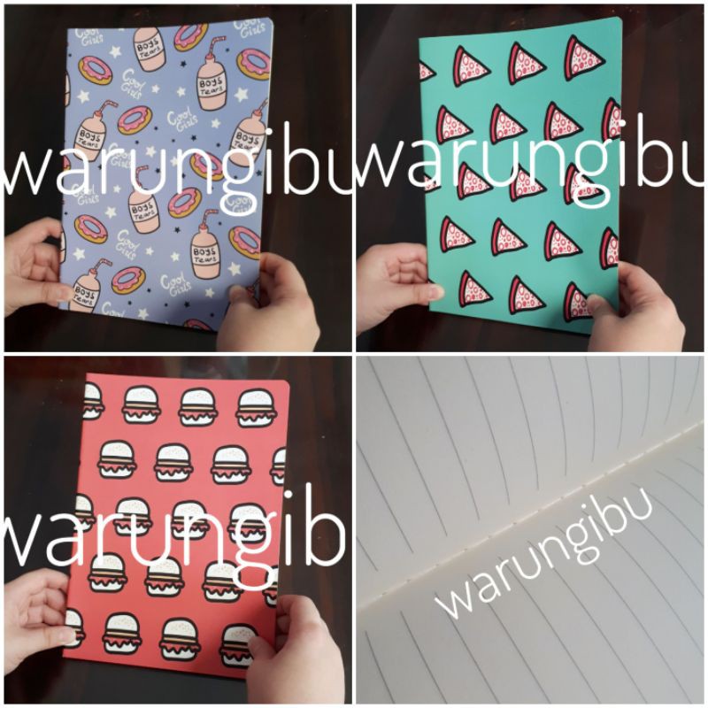

Food Ruled Book Buku Tulis Catatan Garis Jahit Benang Motif Makanan