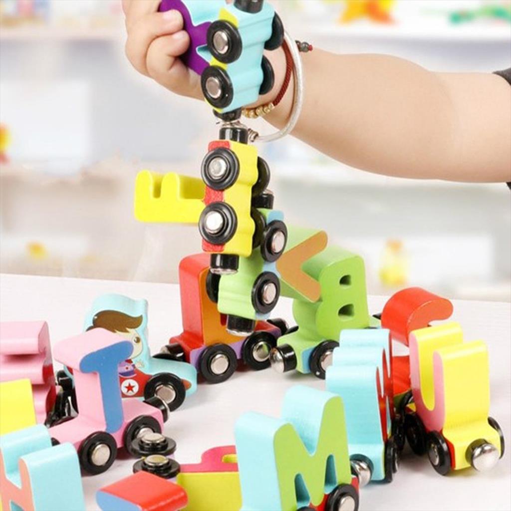Magnetic Alphabet Car Mainan Edukasi Anak Mobil Kayu