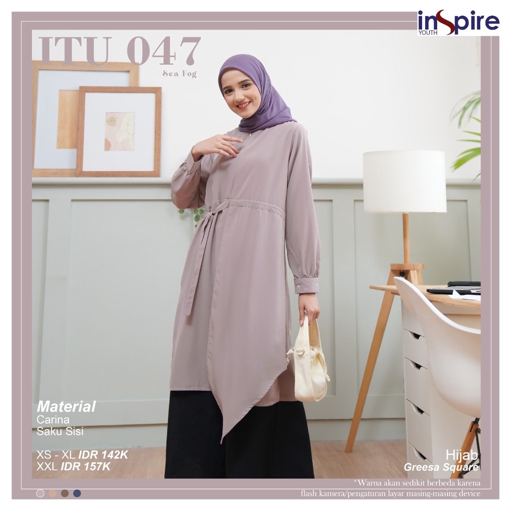 Inspire ITU 47 Tunik Wanita Muslimah Bahan Carina Atasan Wanita Polos Panjang Casual Outfit