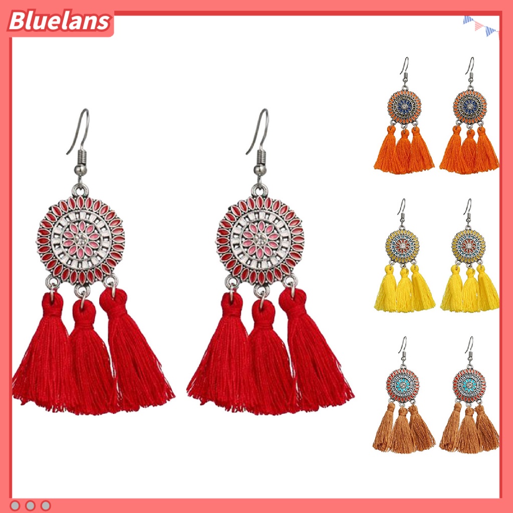 Bluelans Earrings Bohemian Charming Look Alloy Sunflower Tassel Dangle Jewelry Earrings