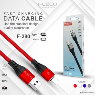 Kabel Data FLECO F-280 Levis Pipih USB High Speed Fast Charging QC 3.0A Micro Type c [Support semua hp samsung oppo vivo xiaomi redmi realme infinix huawei zenfone nokia]