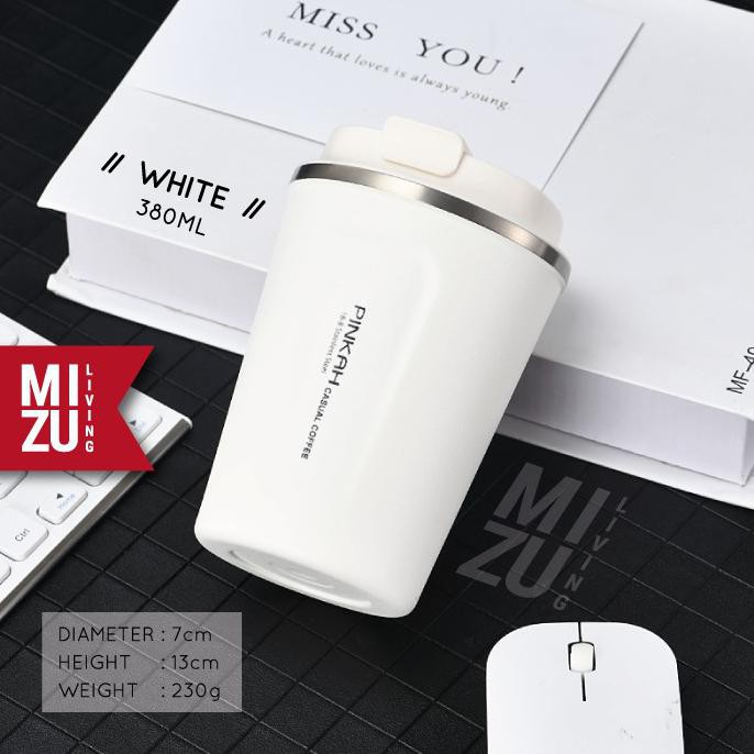 terjangkau PINKAH Coffee Tumbler Thermos Mug 380ml Hot & Cold Stainless Steel Cup - WHITE dijamin