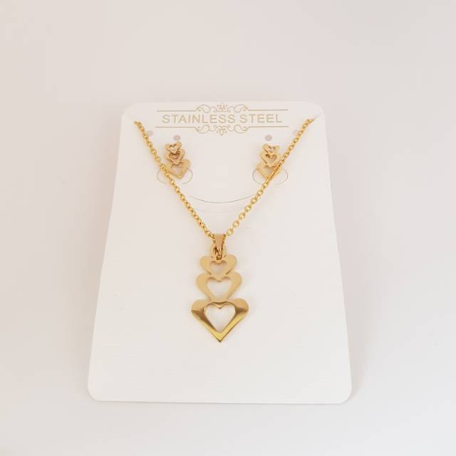 Kalung set love3 titanium gold