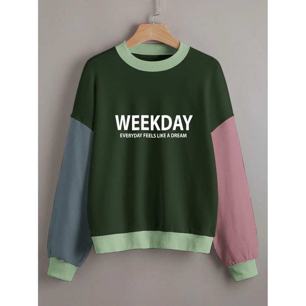 BEFAST - ZEC OOTD Wanita Sweater VIVIAN / Sweater Oversize Weekday Combi / Sweater Combinasi Warna / Sweater Motif / Sweater Keluaran Terbaru 2021 / Sweater Model Wanita Korean