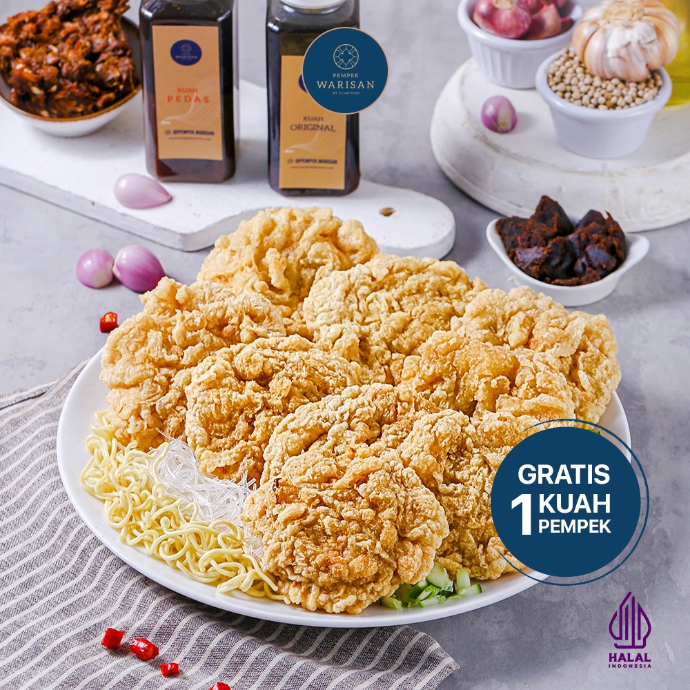 

Pempek WARISAN Kulit 10 Pcs Frozen +Kuah 250mL Empek Empek Garing Renyah Khas Palembang Tenggiri Asli