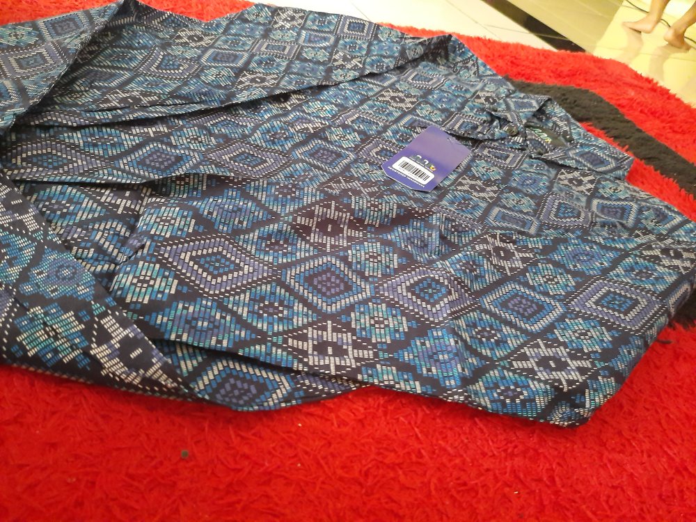 Ondeng88 Kemeja Batik Pria Lengan Panjang Motif Diamond Songket Biru Hitam Merah
