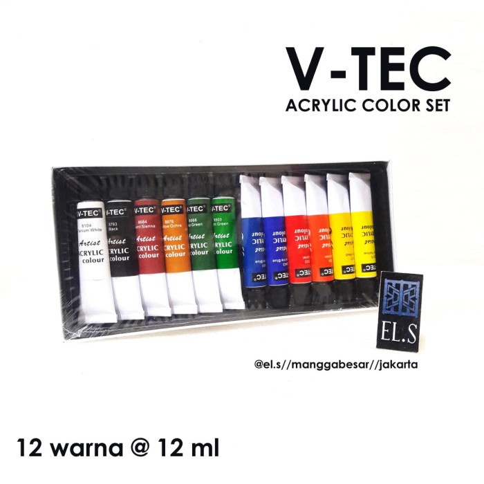 

(TERLARIS) V-TEC Acrylic Set 12 Warna 12 ml Tube ( Cat Akrilik )