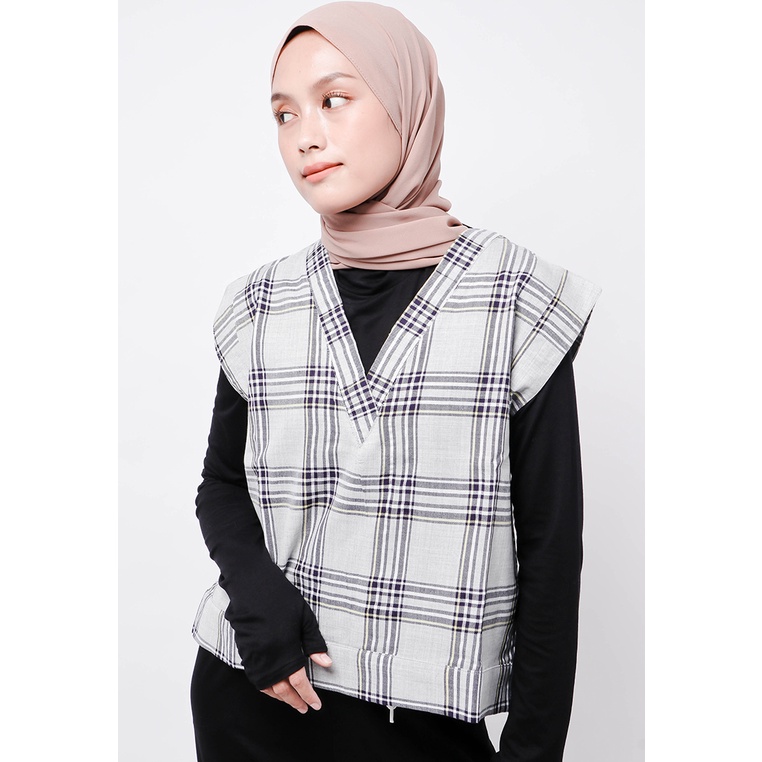 Baju Kemeja Rompi Vest Wanita Kekinian Korea Flanel Motif Nade Japan FTA69 Rompi Outer Wanita Vest L