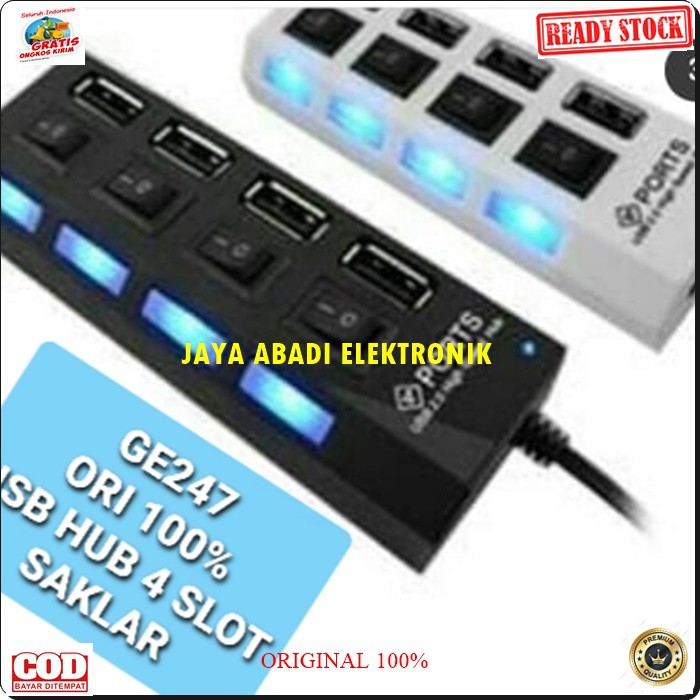 G247 ORIGINAL USB HUB SAKLAR 4 PORT SLOT SAMBUNGAN DEVICE ALAT PENAMBAH CABNG ADA ON OFFNYA CABLE KONEKTOR KOMPUTER CPU LAPTOP SPEED PC PENGHUBUNG ADAPTOR BISA UNTUK SEGALA KOMPUTER BISA JUGA UNTUK SEGALA JENIS ADAPTOR HP UNTUK CAS DAN HARGANYA TERJANGKAU