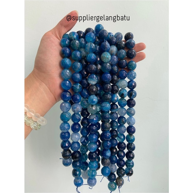 batu AQUAMARINE SERAT BIRU TUA FACETED 16mm cutting UKIR gelang kalung