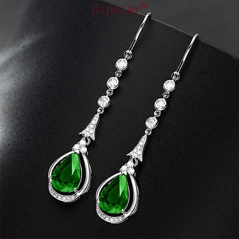 Full Diamond Luxury Diamond Retro Temperament Emerald Tassel Ear Hook