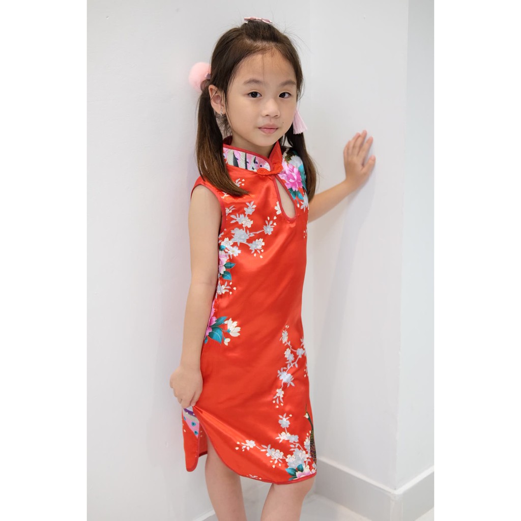 Cheongsam China Anak Perempuan Flower Peacock