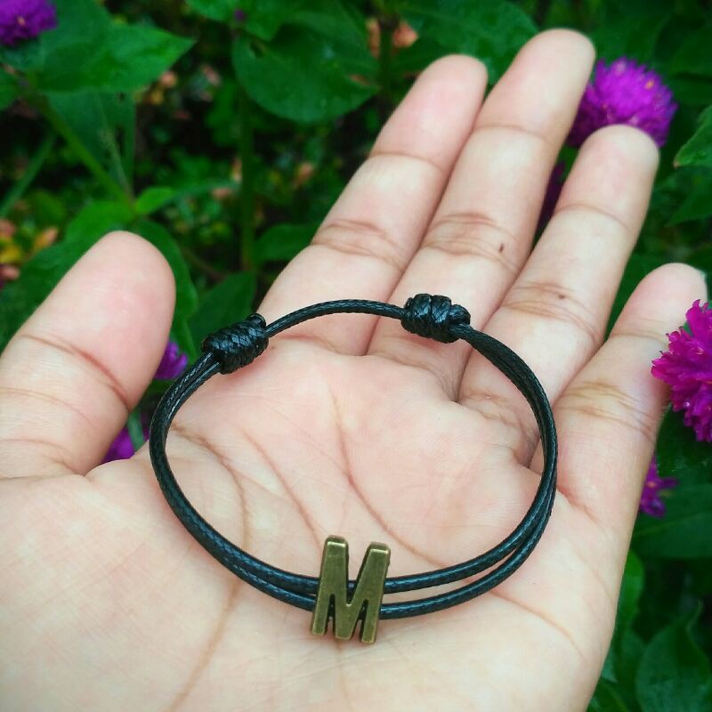 A-Z gelang tali inisial bronze metal / gelang inisial anti air