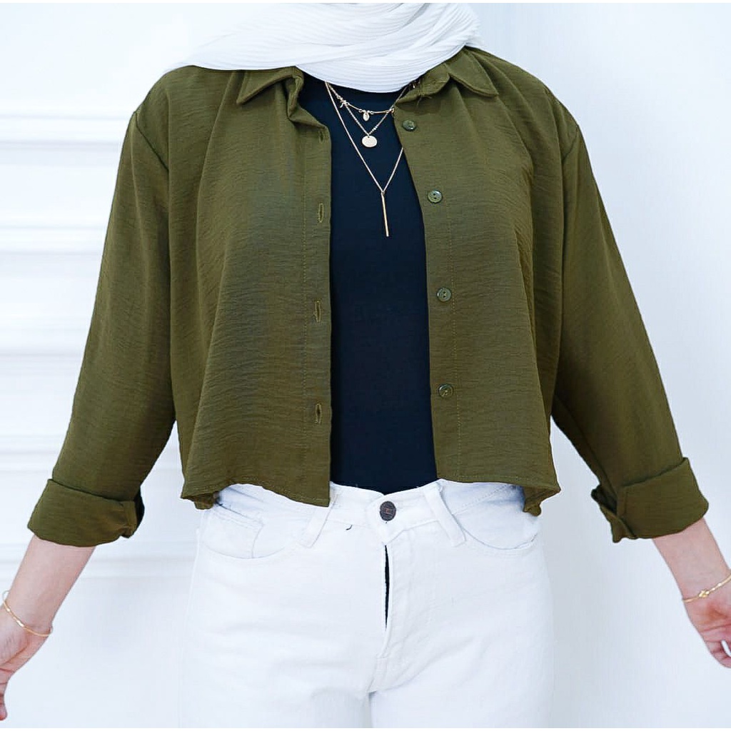 Hanin Crop Top Cringkle Kemeja Wanita Crop Katun Cringkle Allsize