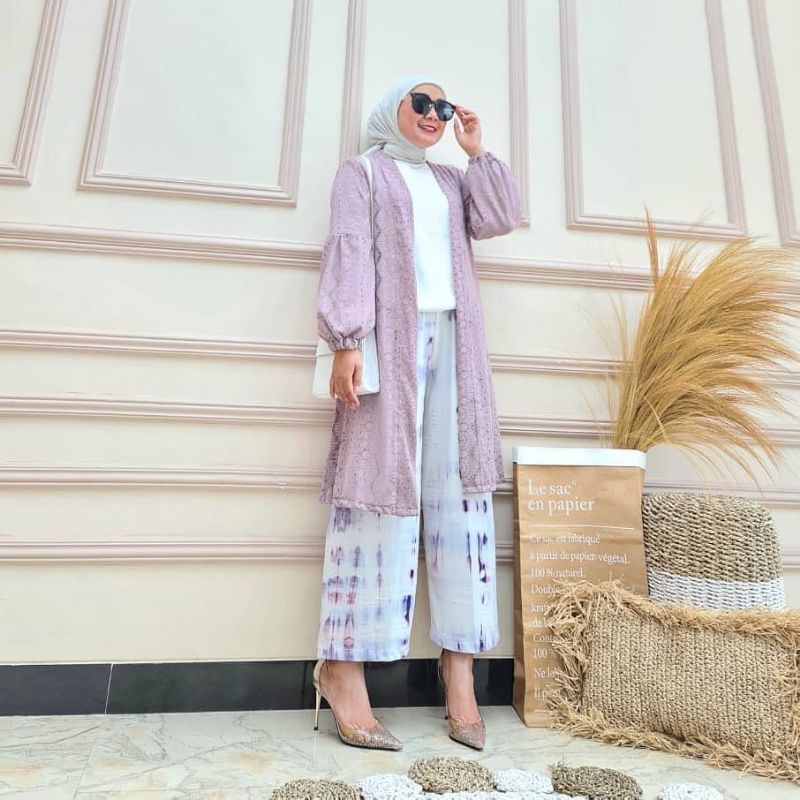 Cardigan Brokat Lengan Balon/Kardigan Burkat/Kardi Brukat/Outer Long Cardi-3