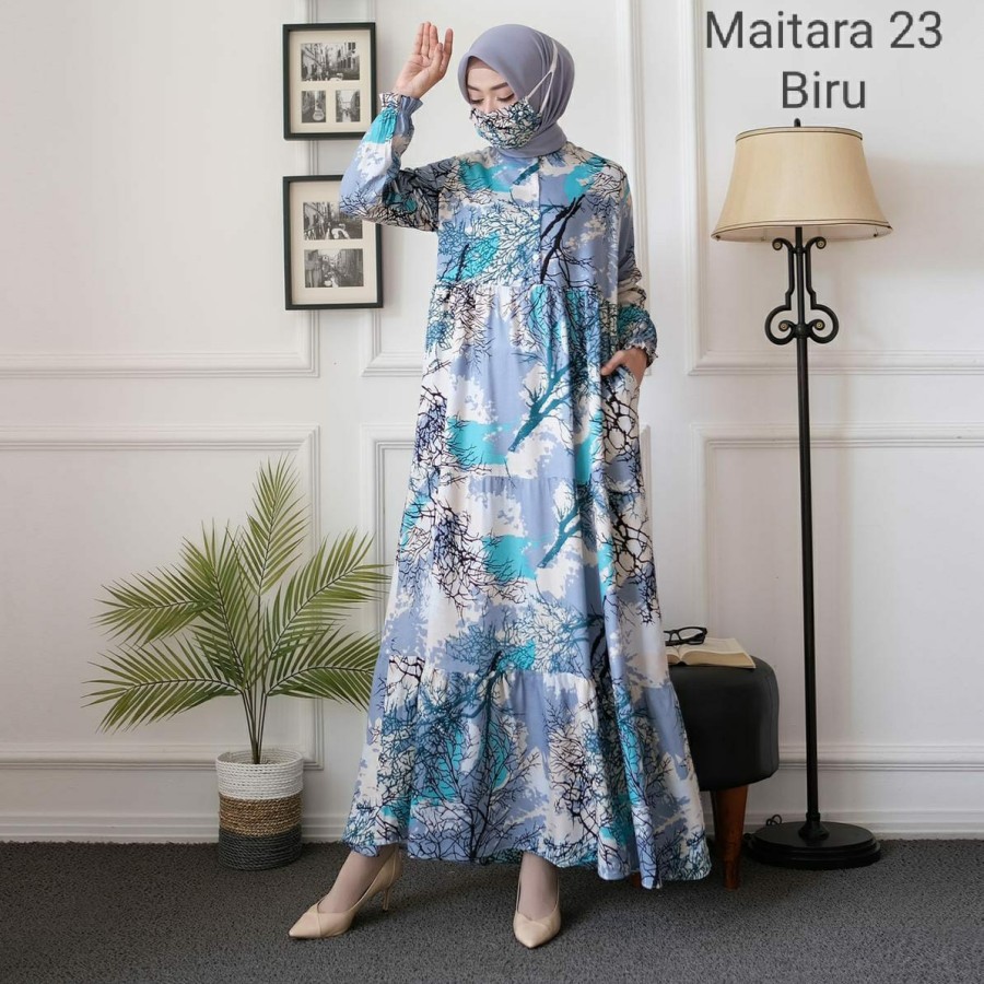 VC515 Maxi Dress Include Masker Wanita Muslim Cantik Modis Rayon Uk All Size Fashion Cewek Lebaran
